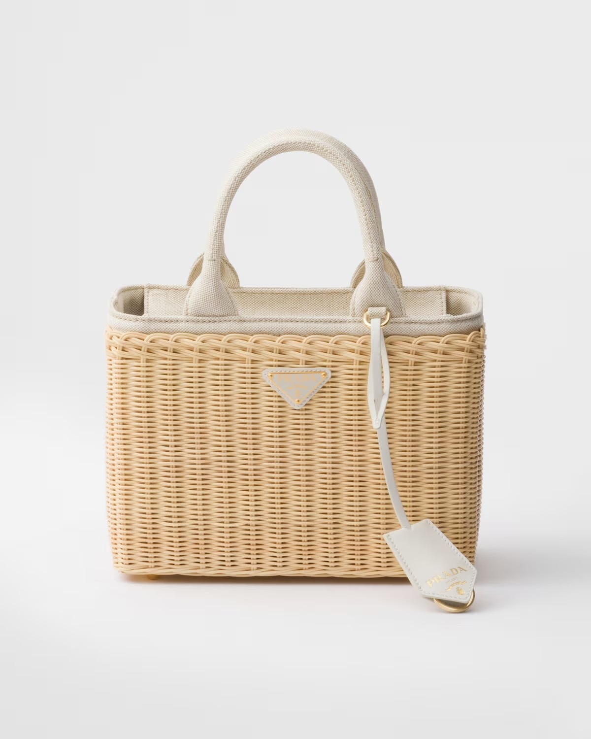 《送料無料》PRADA Medium wicker and linen blend tote bag