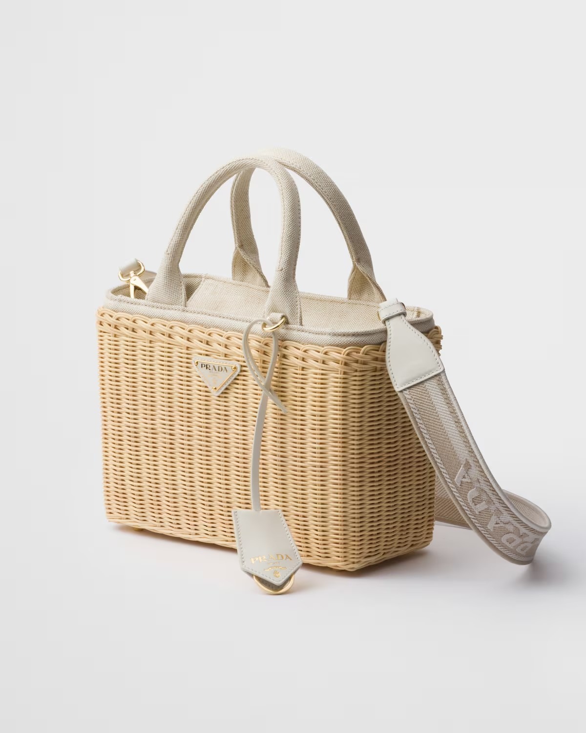 《送料無料》PRADA Medium wicker and linen blend tote bag
