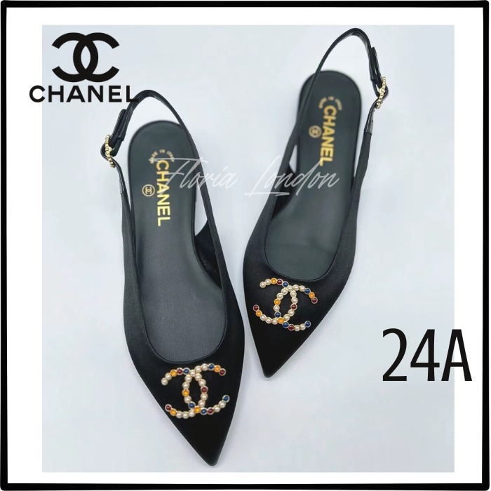 24A【CHANEL】大人っぽい色合いのカラフルビジュー★ミュール
