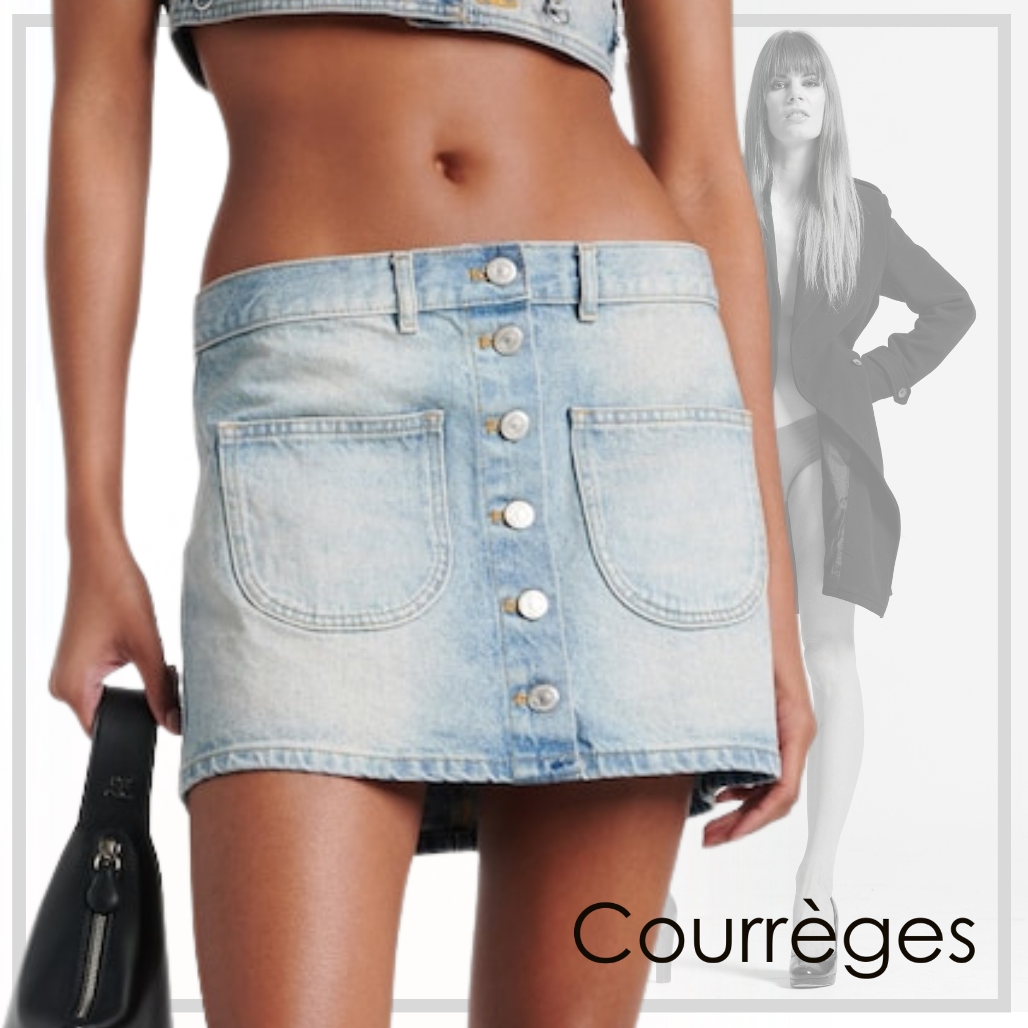 カジュアルな【COURREGES】フロントボタン デニムスカート 24SS