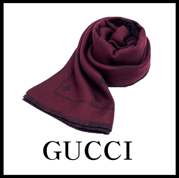★関税込★GUCCI★BEE STAR WOOL SCARF★BURGUNDY + NAVY★