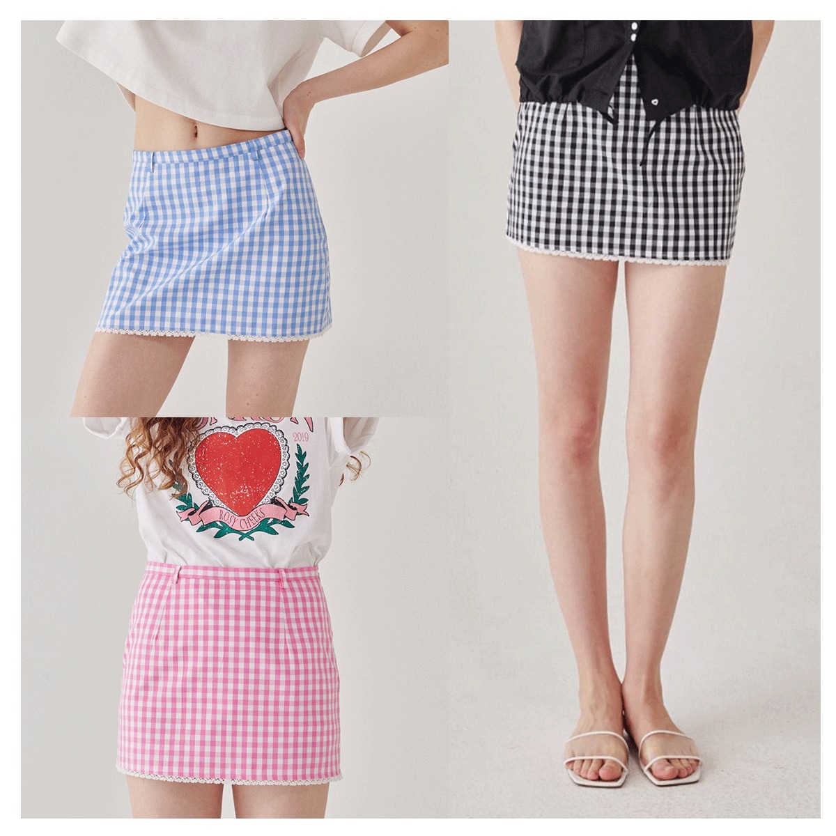 ミニスカート RONRON TORCHON LACE CHECK MINI SKIRT 4BXK479