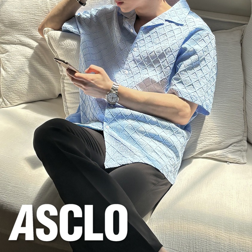 シャツ ASCLO Emboss Open Collar Short Sleeve Shirt (4color)