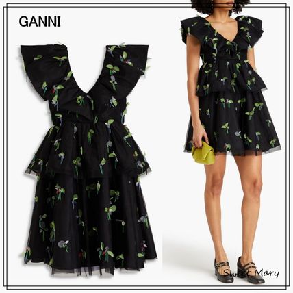 関税・送料込み【GANNI】ティアードジョーゼット ミニワンピース ティアード M Ganni(ガニー) ワンピース(レディース) - 海外通販