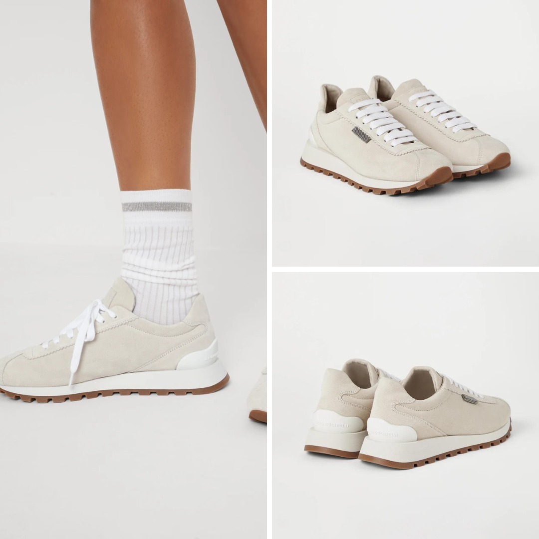《送料無料》 BRUNELLO CUCINELLI Suede runners with Shiny Tab