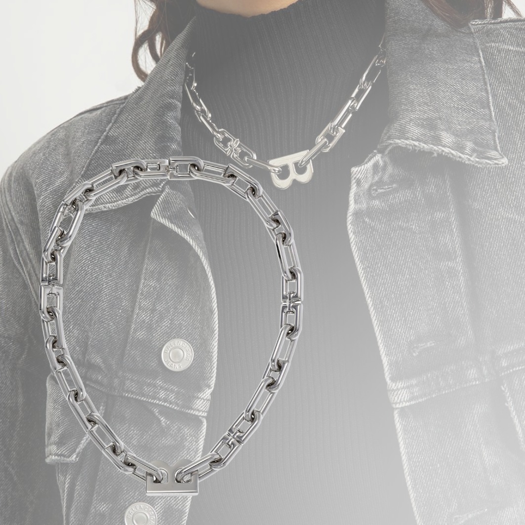【BALENCIAGA】チェーン ネックレス ロゴ シルバー 送料込
