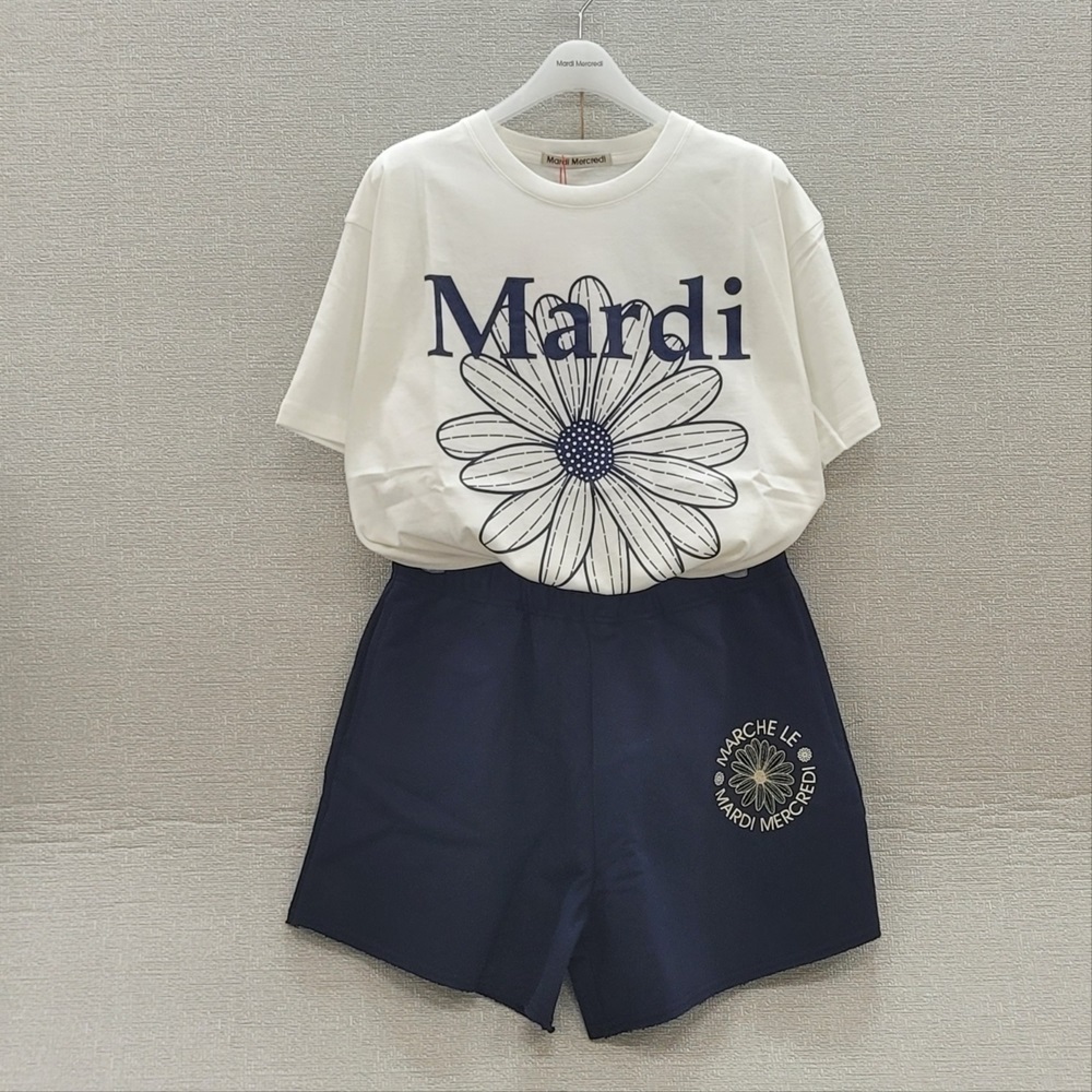 ●Mardi Mercredi● FLOWERMARDI T + SHORTS/White Navy SET UP
