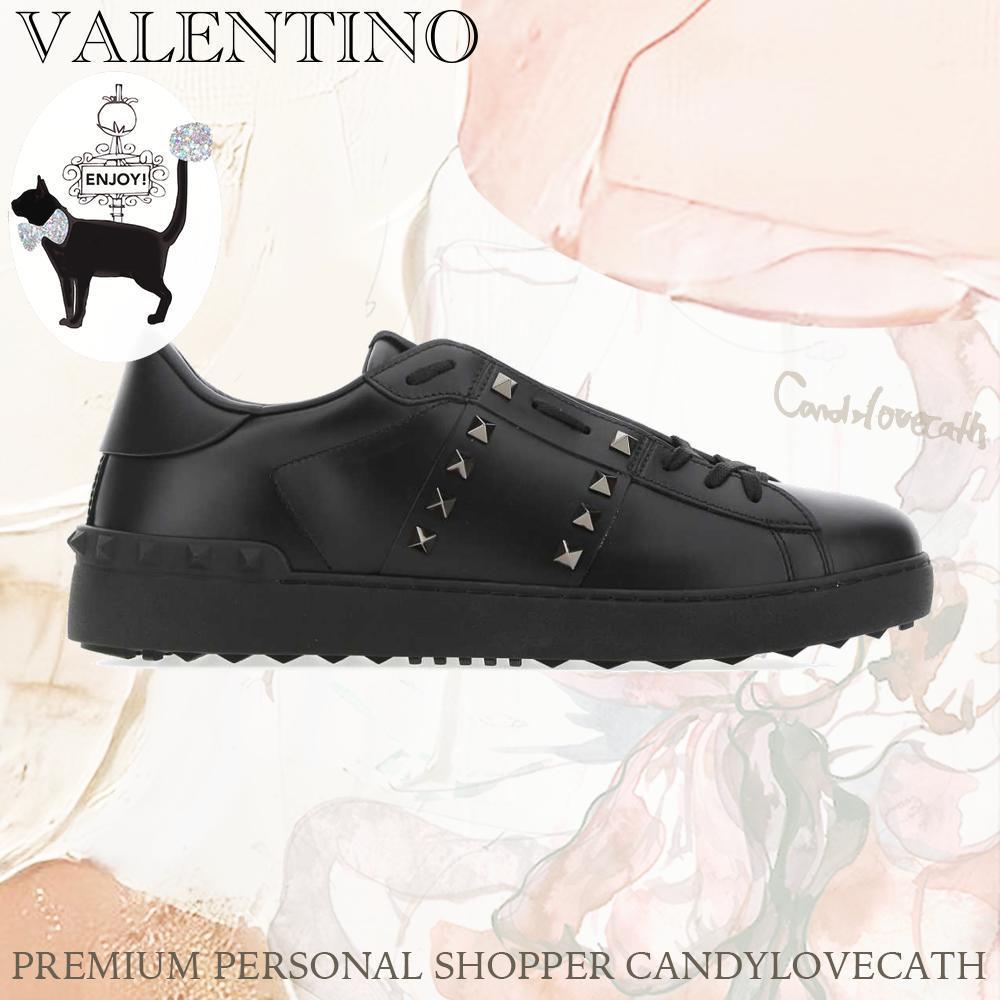 スニーカー VALENTINO GARAVANI Black Leather Rockstud Untitled Sneakers