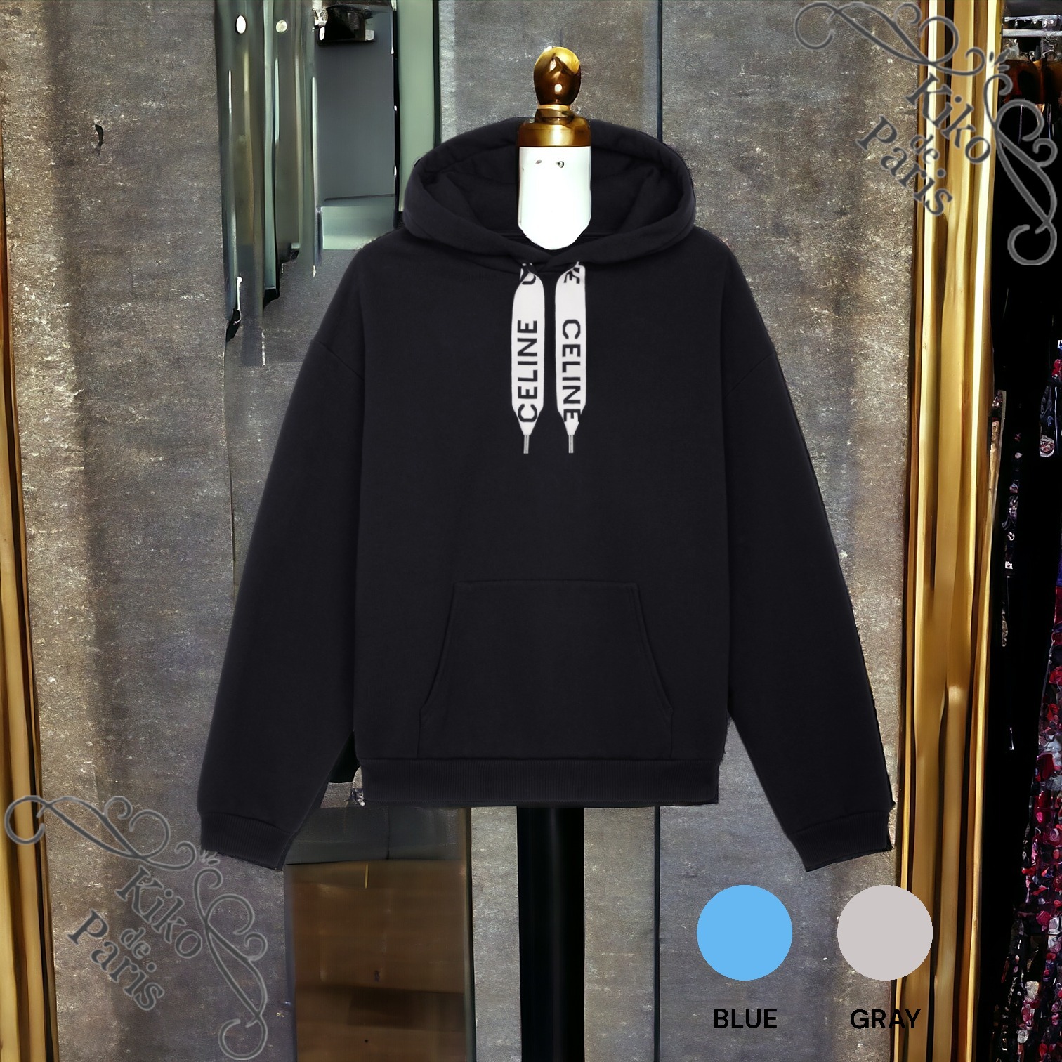 CELINE フード付き ルーズスウェットシャツ コットンフリース