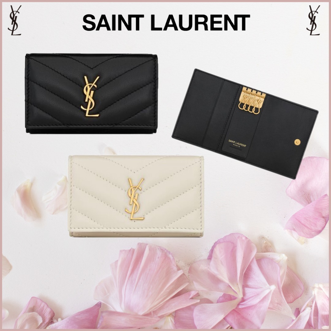 【Saint Laurent】キルティングラムスキン製 スリムキーケース