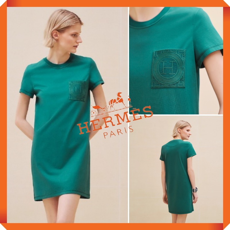 2024-2025AW 最新作★HERMES★ドレス 刺繍入りポケット