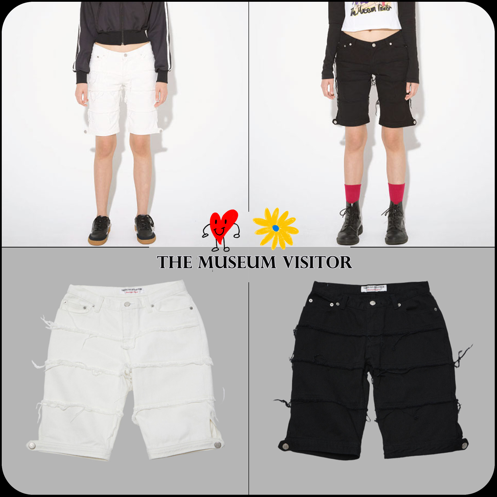 [THE MUSEUM VISITOR]★韓国人気★LINE DAMAGED DENIM SHORTS
