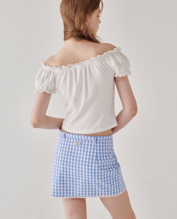 ミニスカート RONRON TORCHON LACE CHECK MINI SKIRT SOFT BLUE RR24BSK3321SB RONRON] TORCHON LACE CHECK MINI スカート☆新作・24SS