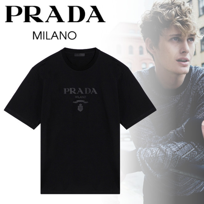 正規店買付【PRADA】ロゴ ブラック コットン Tシャツ (PRADA/T