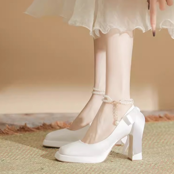 ヒール9cm★3色展開★パールアンクルシューズ【22cm〜24.5cm】