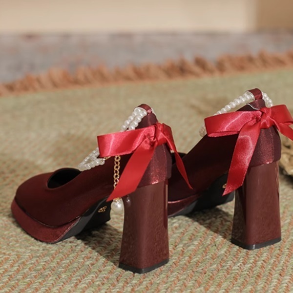 ヒール9cm★3色展開★パールアンクルシューズ【22cm〜24.5cm】