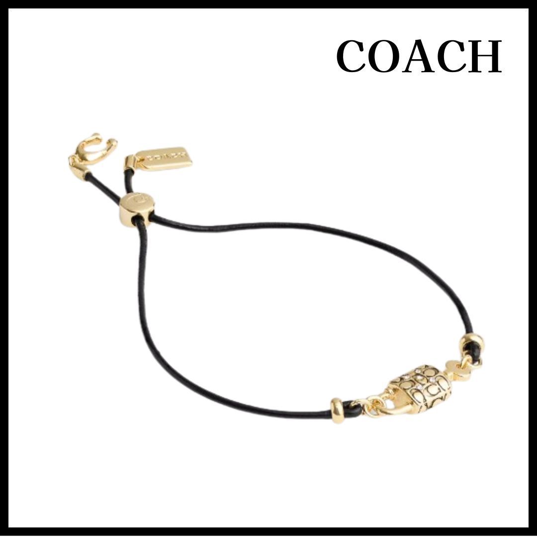COACH◆キルテッド パッドロック レザー スライダーブレスレット