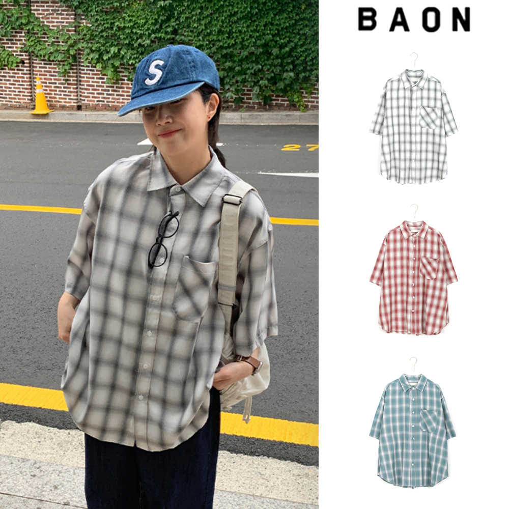 【BAON】[unisex] Blini Color Check Over Short Sleeve Shirt