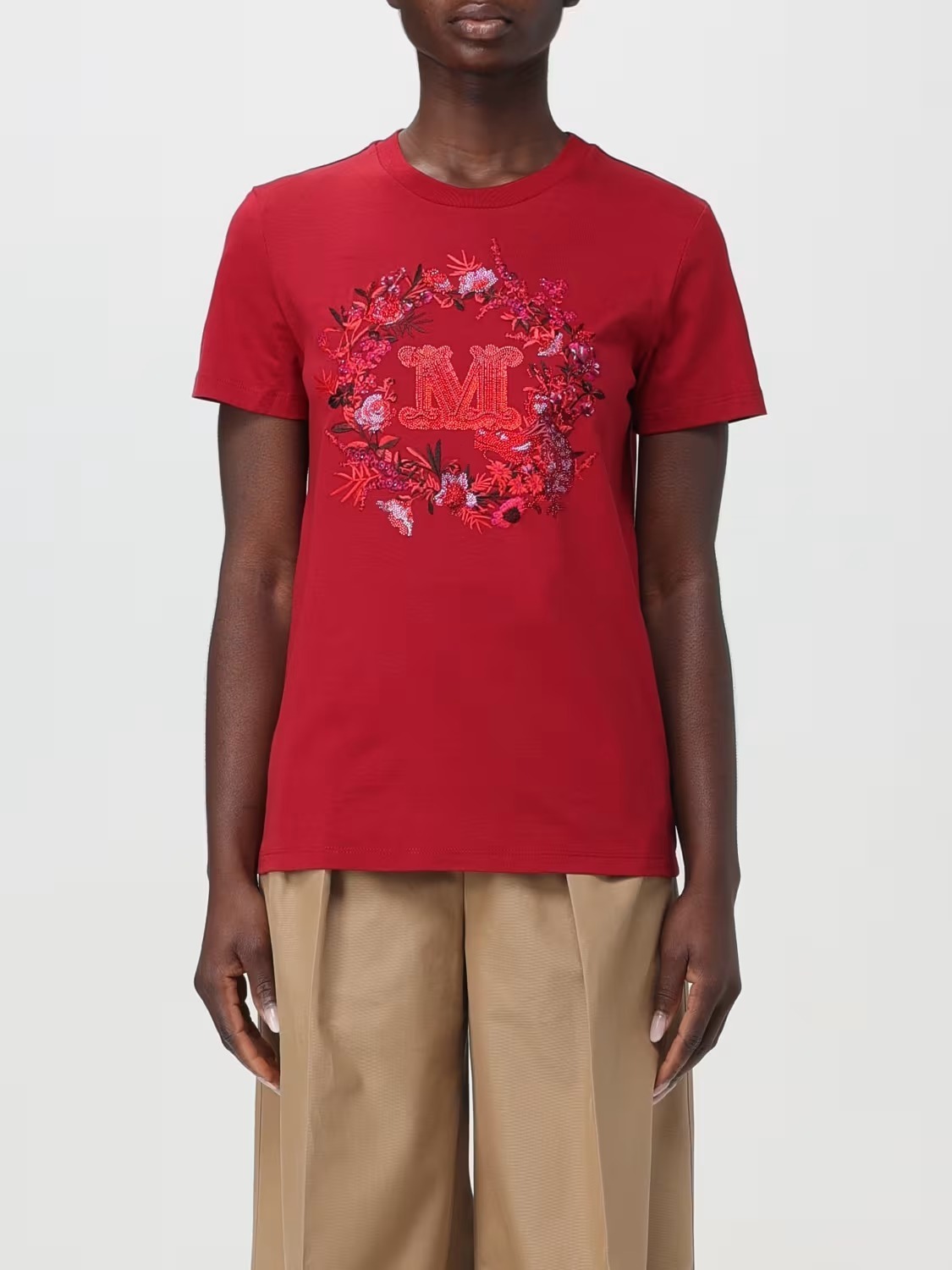 《送料無料》 MAXMARA Cotton T-shirt with embroidered pocket