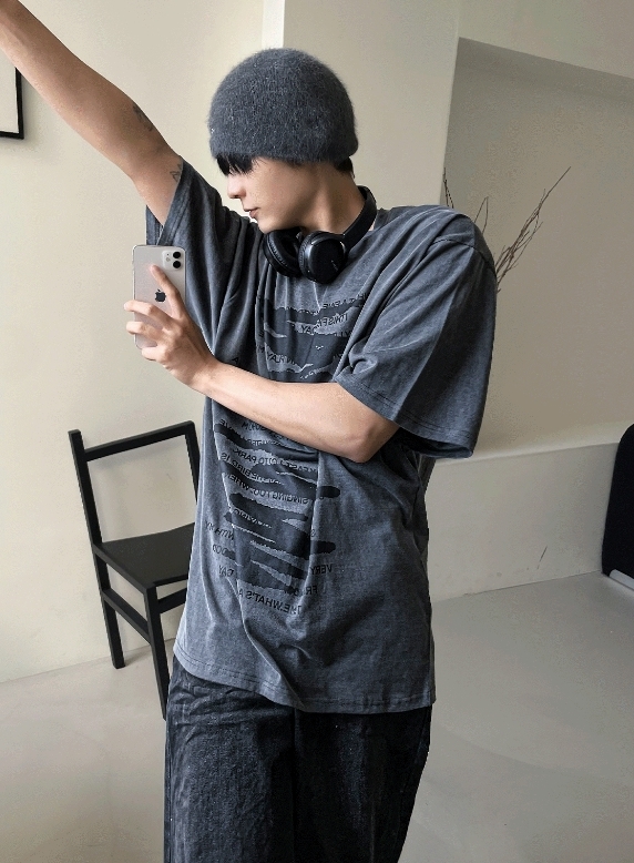 【COSYHARU】Lettering Brush Drawing Short Sleeve Tee lettering brush drawing short sleeve T-shirt - COSYHARU | 60