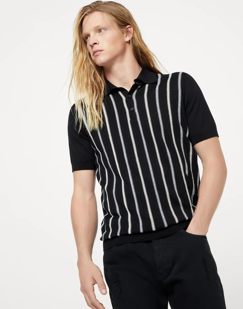 《送料無料》 BRUNELLO CUCINELLI knitpoloshirt jacquardstripe