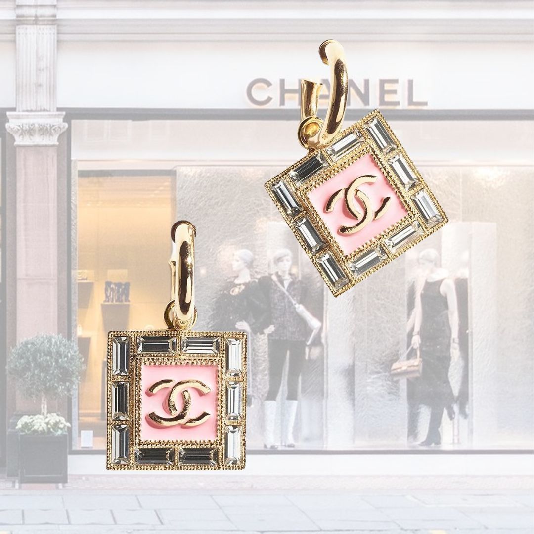 【後払い手数料無料】 CHANEL】フックピアス CCロゴ ストーン スクエア ゴールド アクセサリー