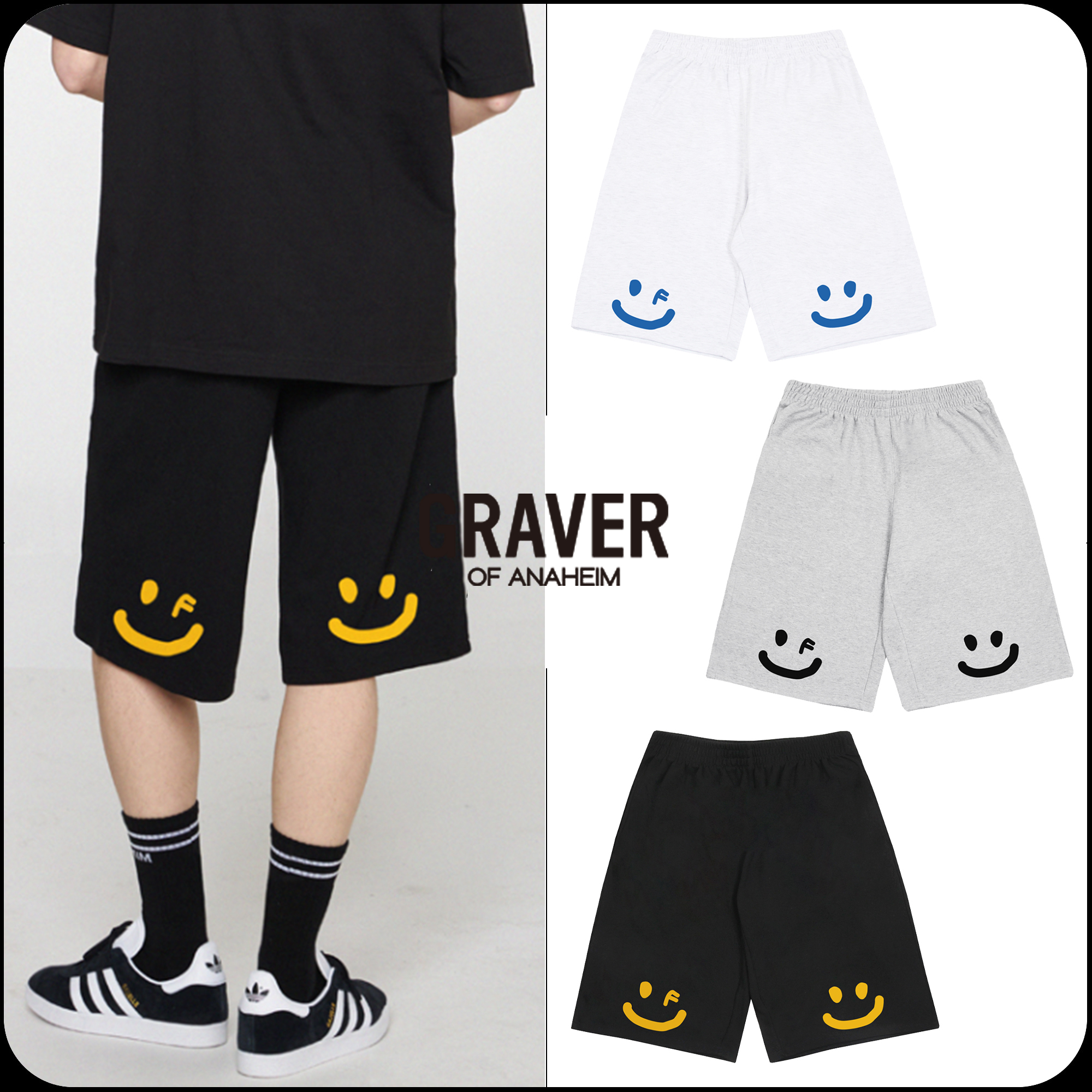 [GRAVER]韓国人気★BACK DRAWING SMILE BERMUDA TRAINING SHORTS