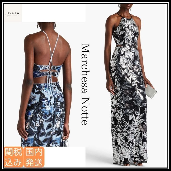 Marchesa Notte チュール スパンコール ロング ドレス 関税込