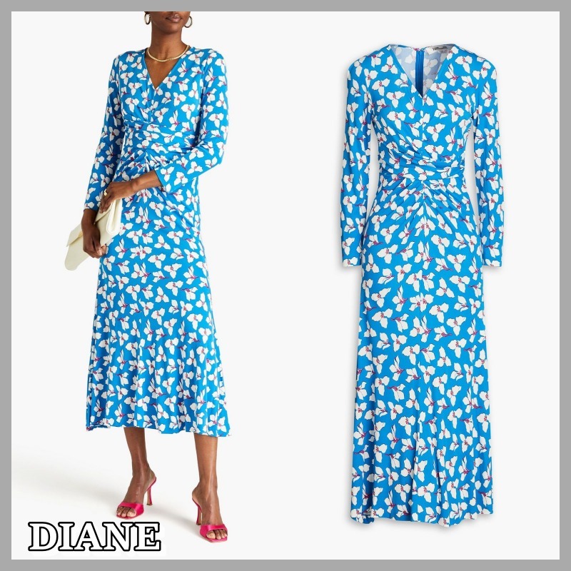 【DIANE VON FURSTENBERG 】ミディワンピース ルーシュ入り