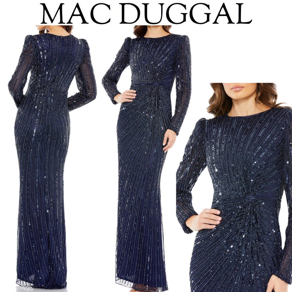 【Mac Duggal】Navy☆エレガント スパンコール ロングドレス
