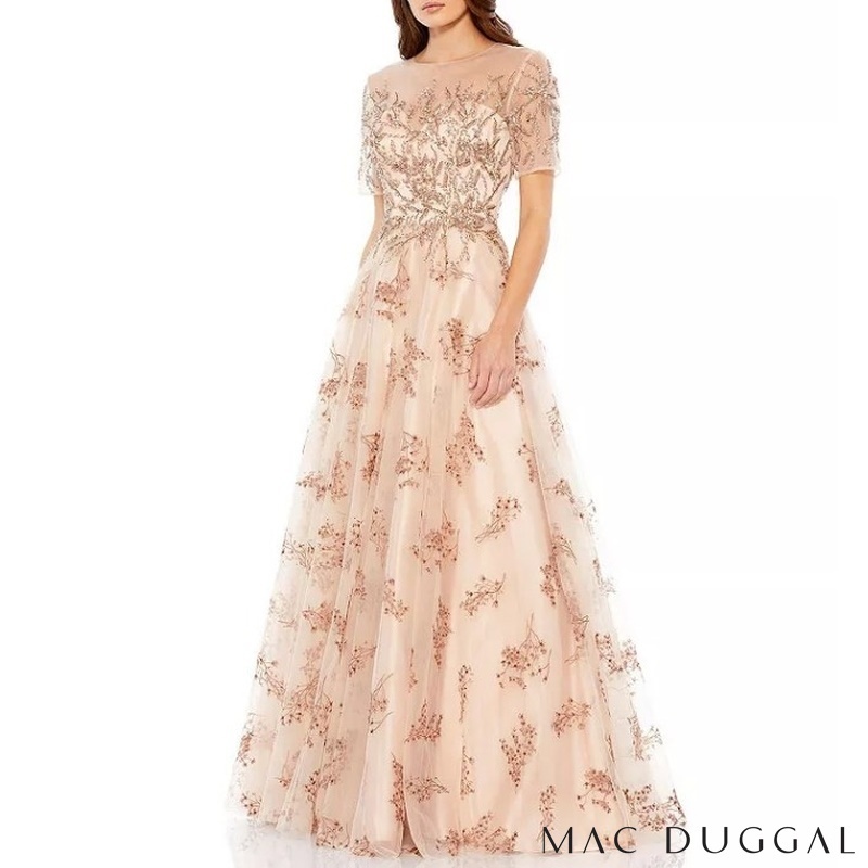 MAC DUGGAL エンベリッシュレース フェミニン色 ロングドレス