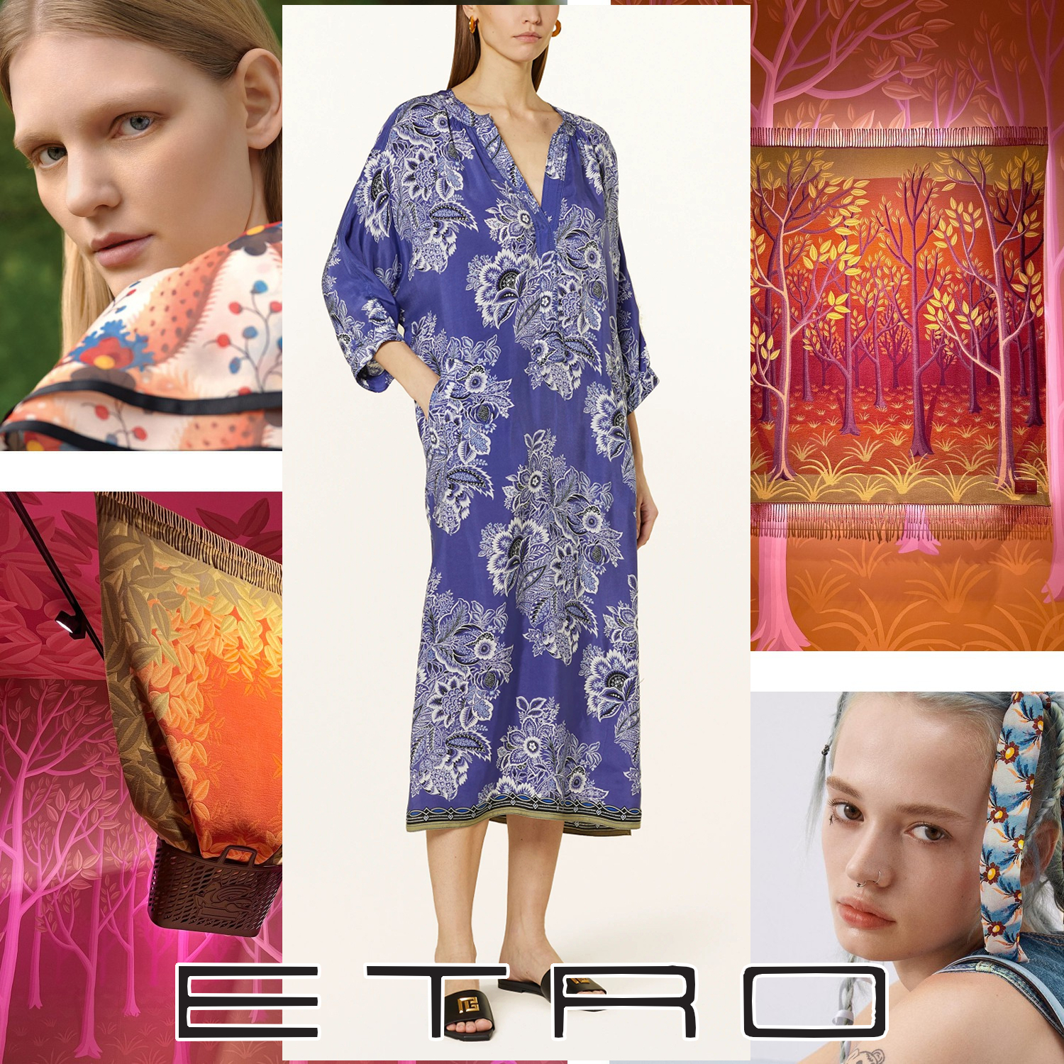ETRO カフタン プリント ドレス パープル