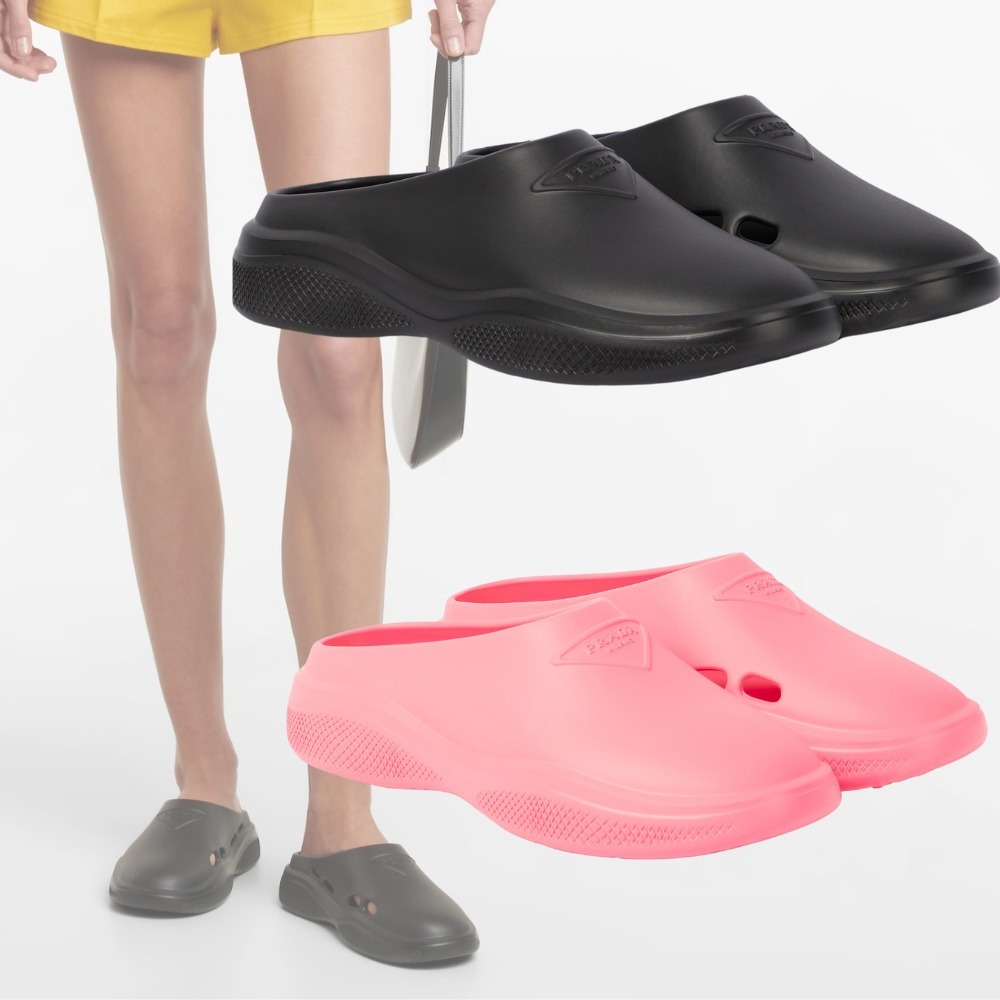 【PRADA】 ロゴ ラバー クロッグ ラウンドトゥ 送料込