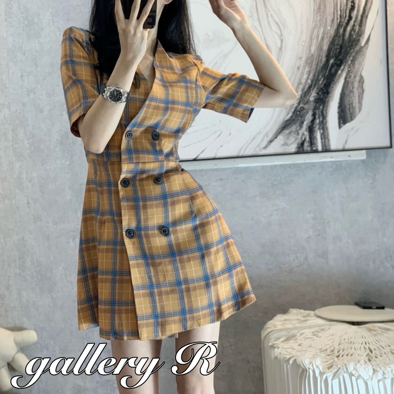 ワンピース シャツワンピース Vネック ダブルブレストS/XL
