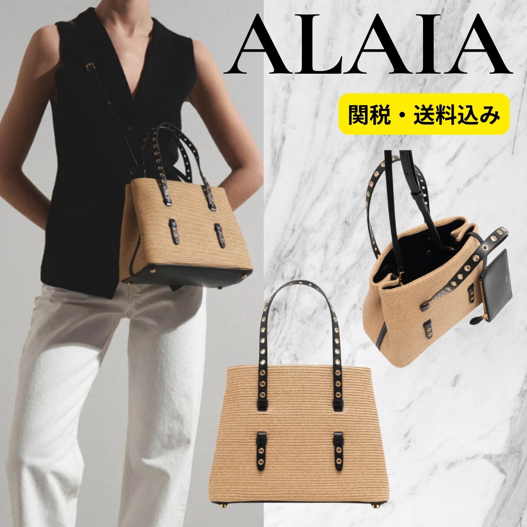 上品 ☆ ALAIA アライア Mina 25 raffia tote bag カゴバック