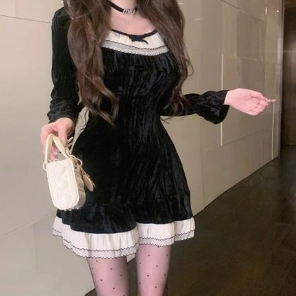ワンピース ベロア ミニワンピース パーティードレス ガーリー