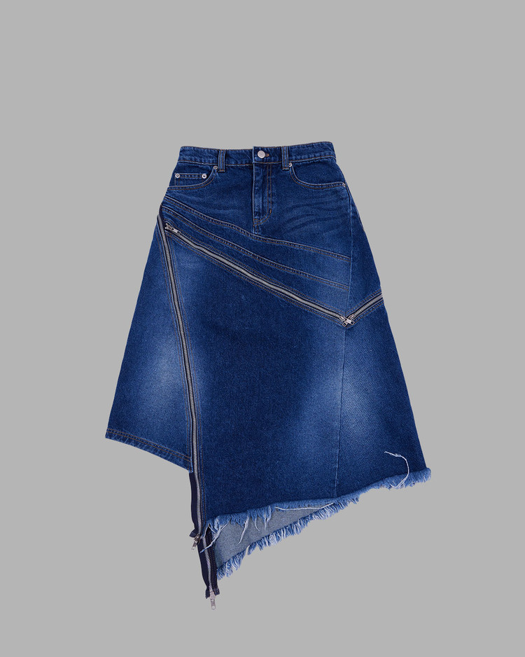 スカート THE MUSEUM VISITOR DIAGONAL ZIPPER DETAILED DENIM SKIRT BLUE
