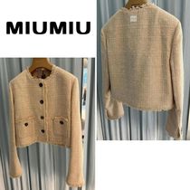 ★Miumiu★シングルブレスト ツイード ベスト ネイビー シングルブレスト バタヴィア ジャケット | Miu Miu
