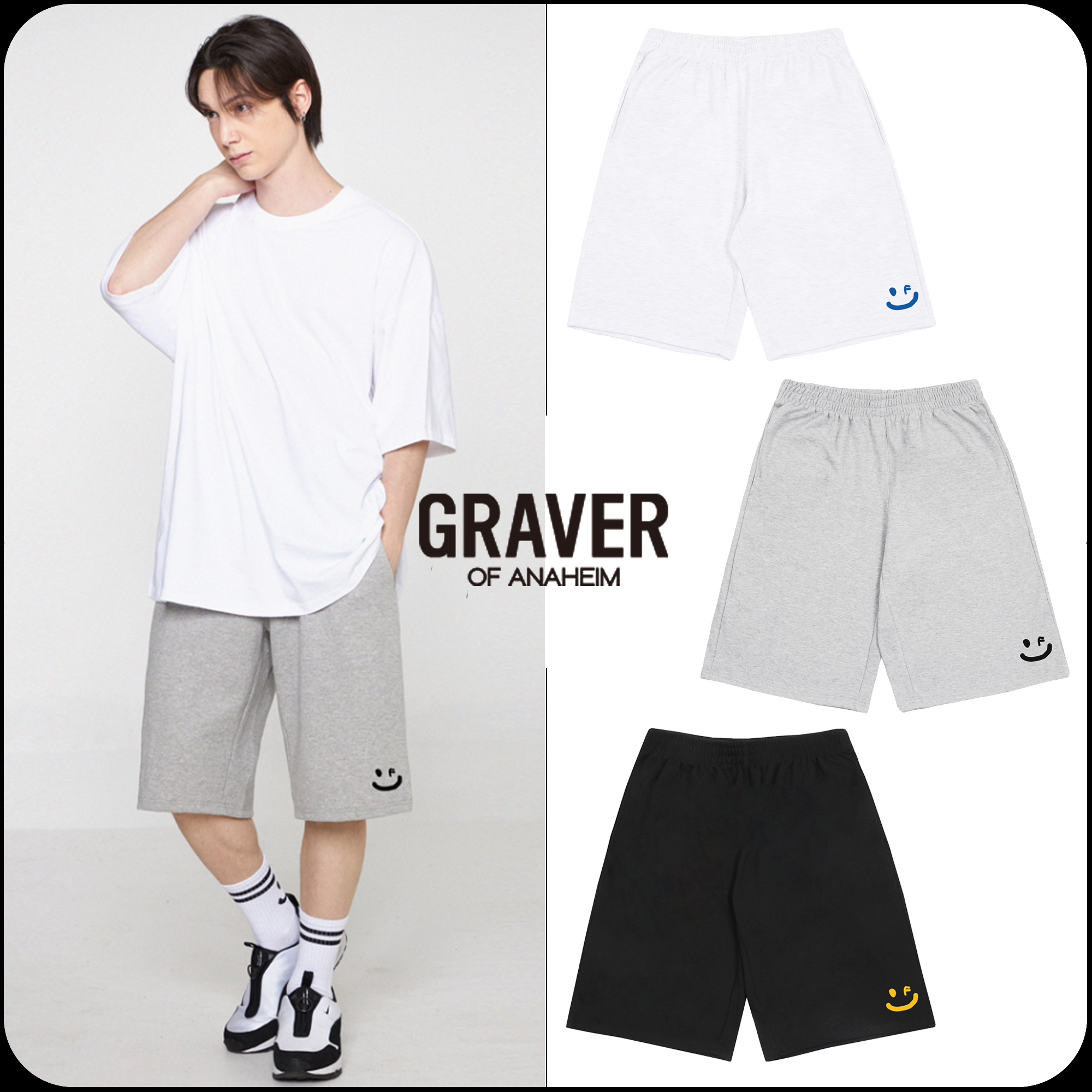 [GRAVER]★SMALL DRAWING SMILE BERMUDA TRAINING SHORTS