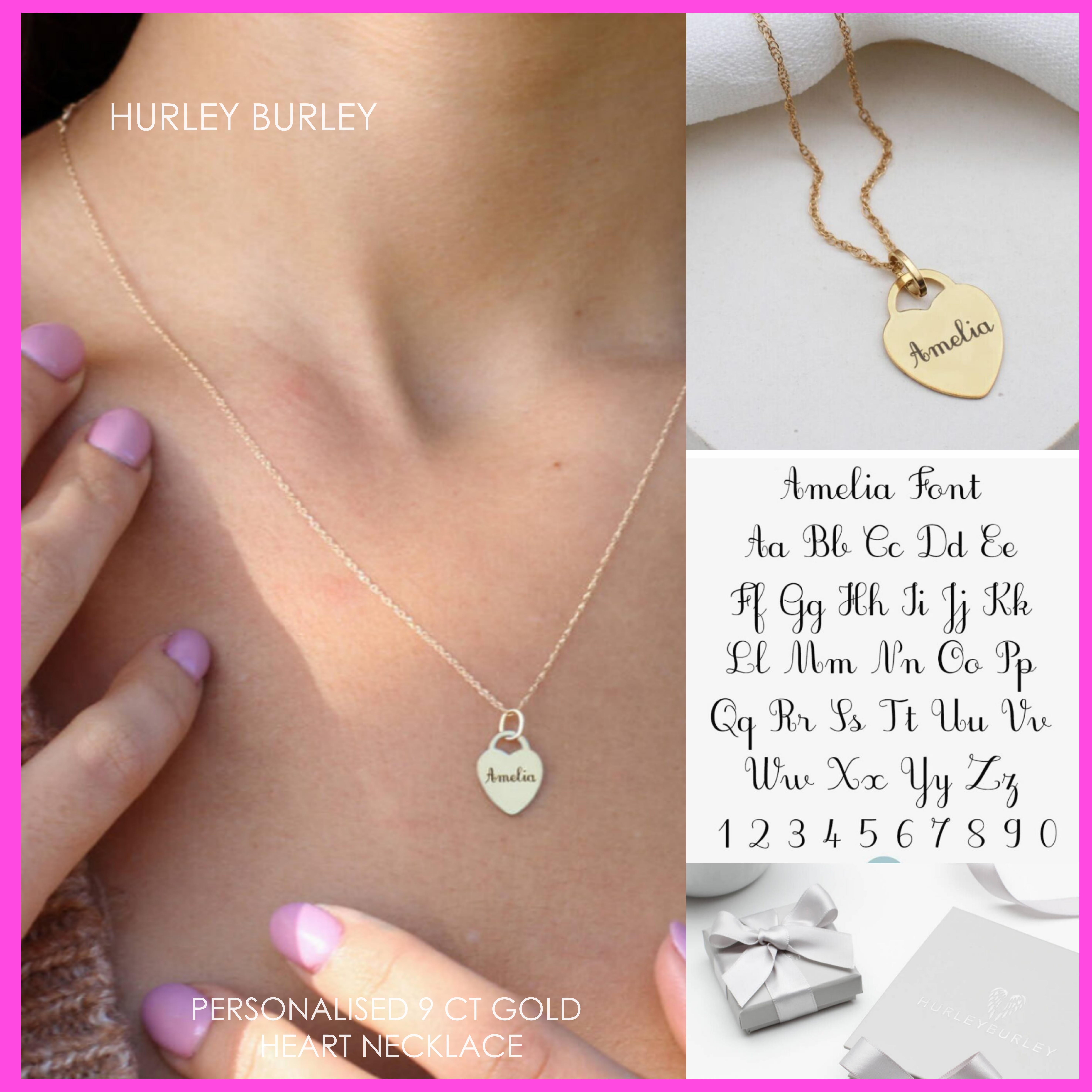 送税込【HURLEY BURLEY】PERSONALISED 9CT GOLD HEART NECKLACE
