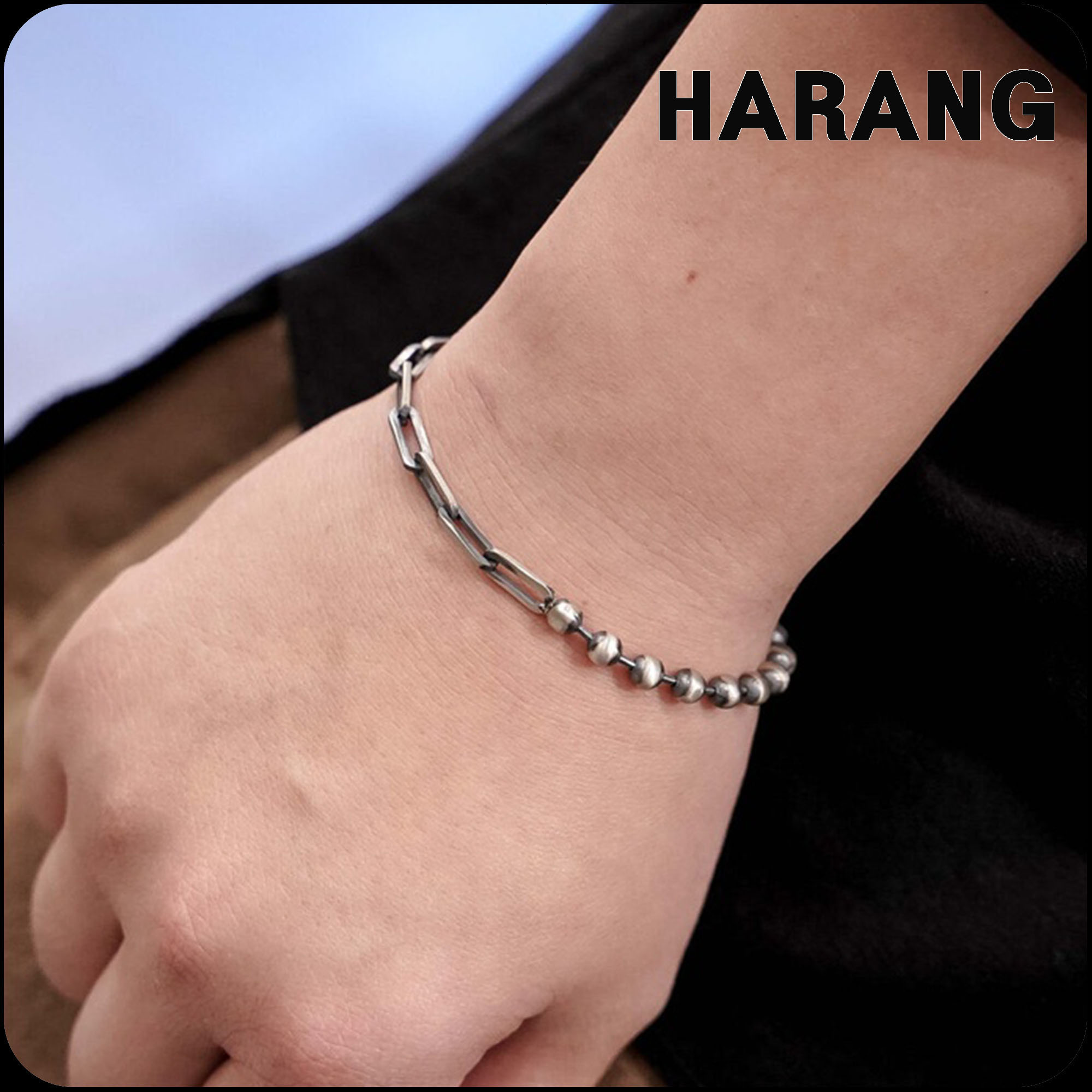 [HARANG]★BTS 着用★ Half & Half Silver Chain Bracelet