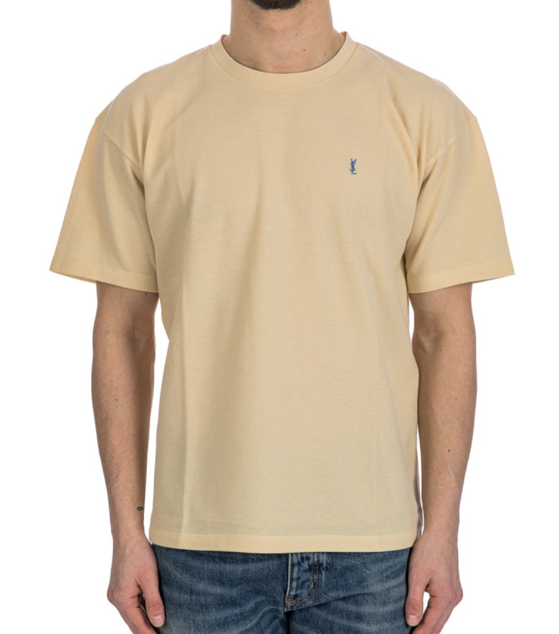 【サンローラン】イエロー ロゴ Tシャツ コットンピケ メンズ