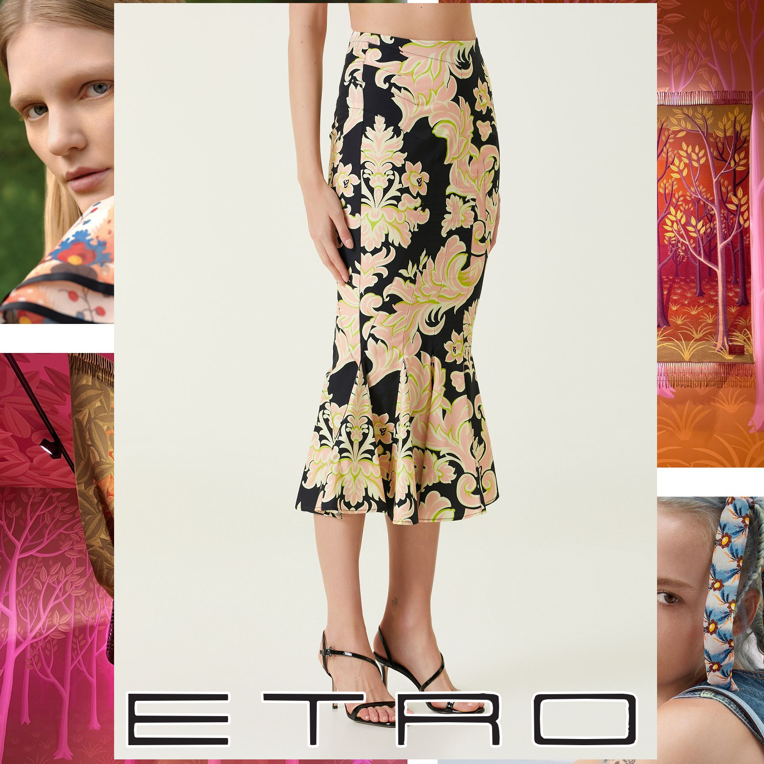 ETRO プリント マーメイドミディスカート ブラック