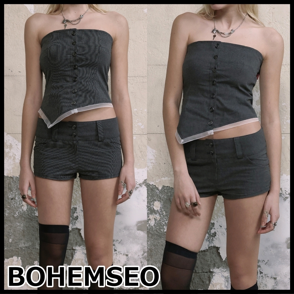 【BOHEMIAN SEOUL】BOHEMSEO FIN CHECK BUTTON SHORTS 24SS 正規