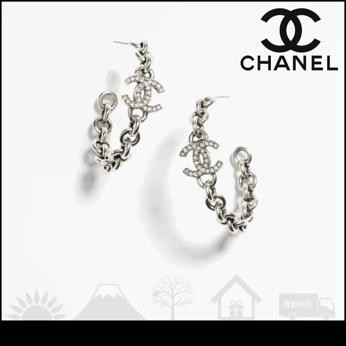 【シャネル】フープ ピアス メタル & ストラス