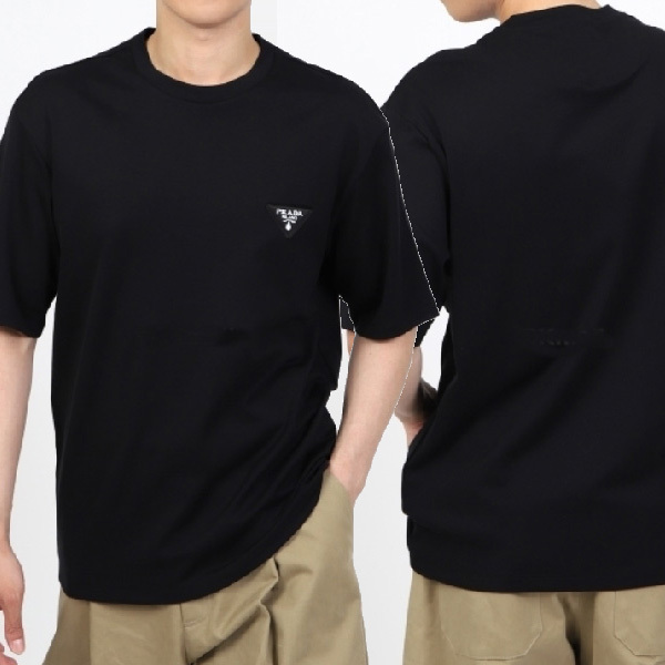 PRADA☆24SS トライアングルロゴ コットン 半袖Tシャツ ブラック