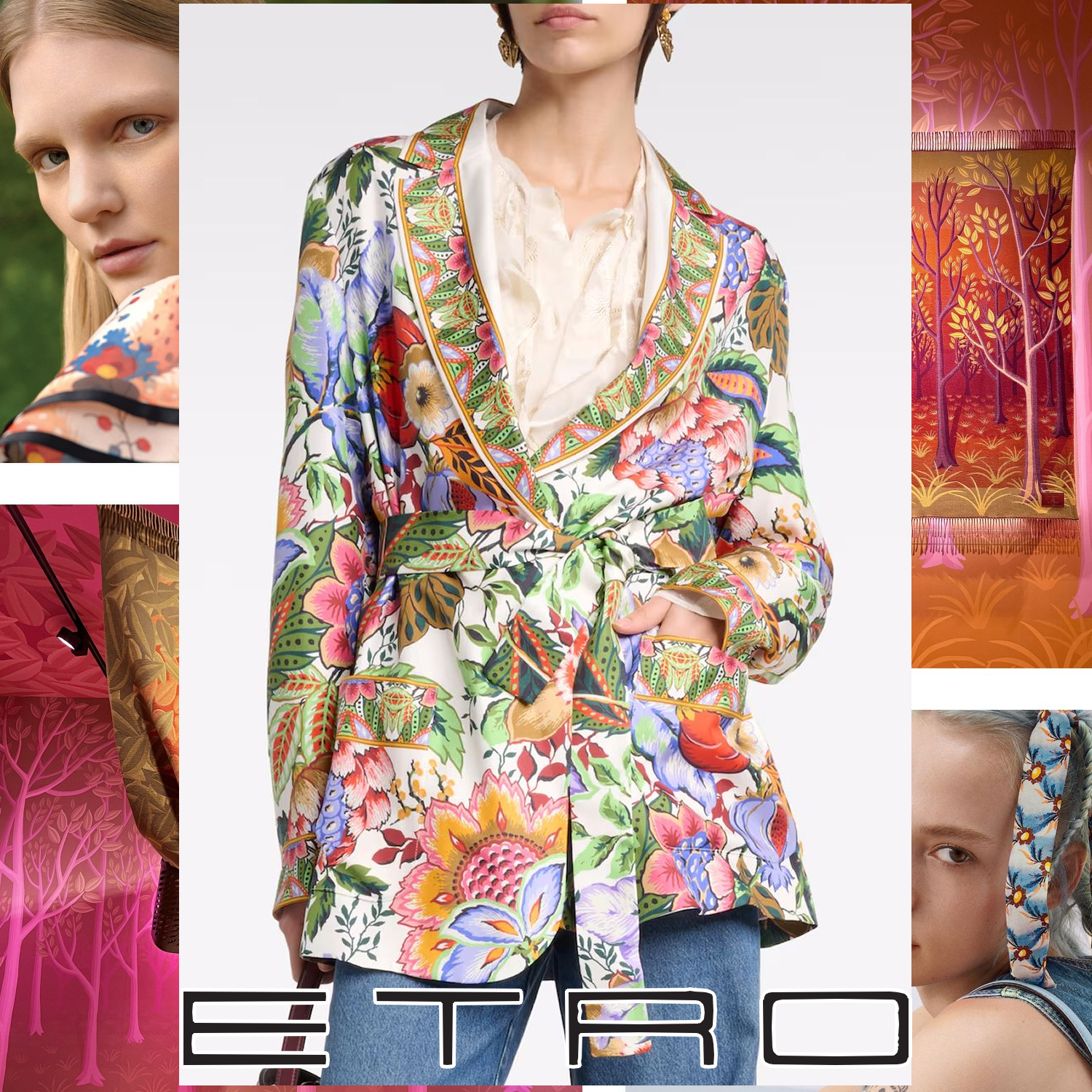 ETRO フラワー シルクラップジャケット マルチカラー