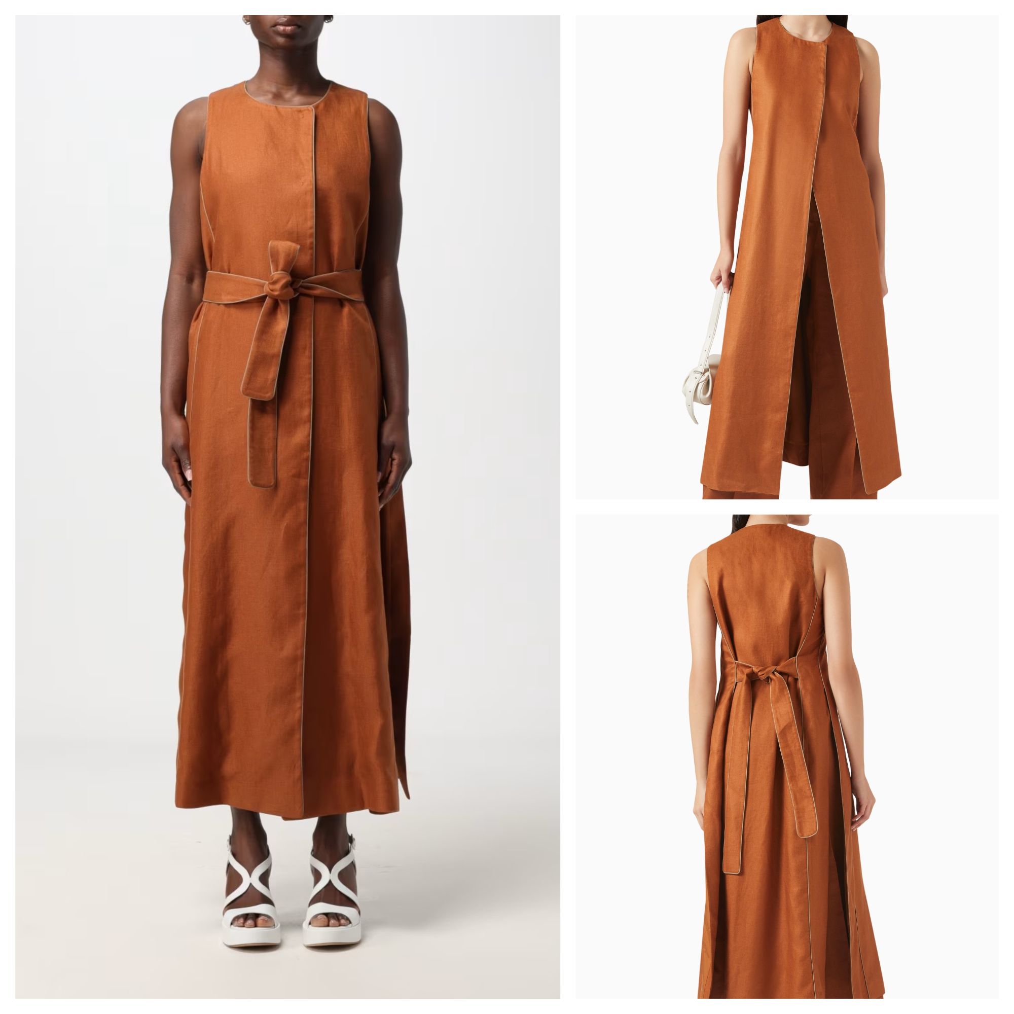 《送料無料》 MAX MARA Long linen waistcoat with piping AUREO