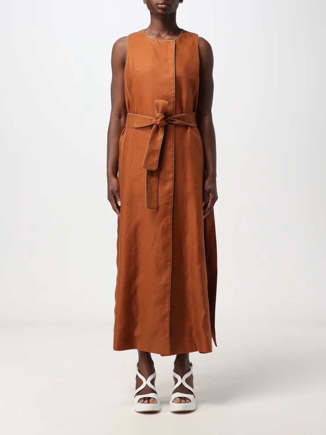 《送料無料》 MAX MARA Long linen waistcoat with piping AUREO