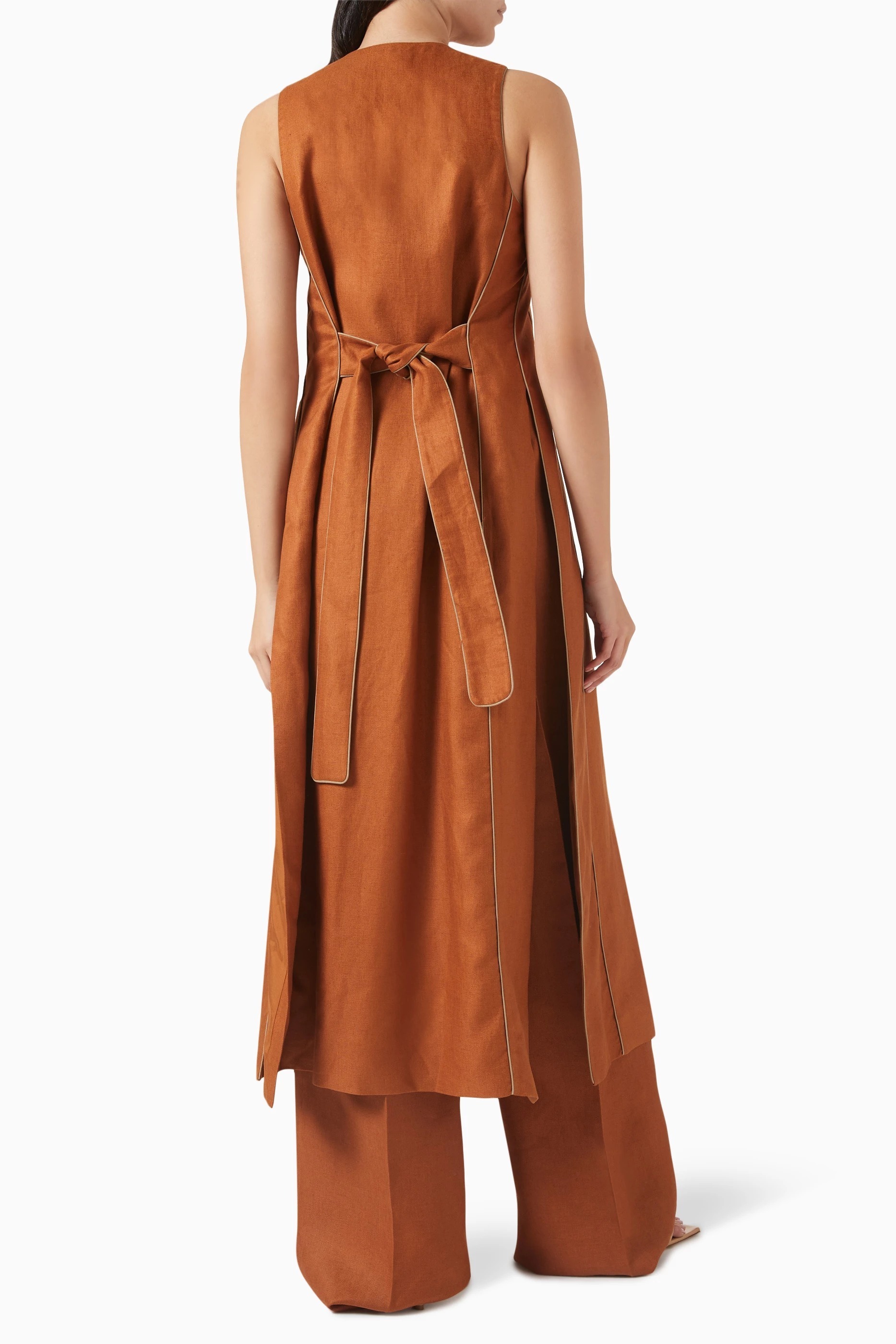 《送料無料》 MAX MARA Long linen waistcoat with piping AUREO
